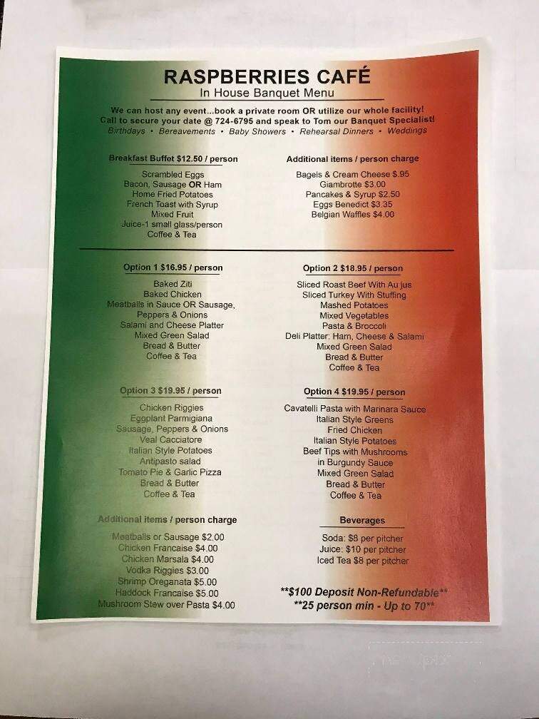 Raspberries Cafe Menu